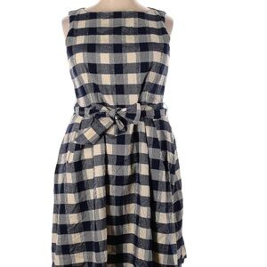 LL Bean Flannel Dress , Plaid Blues+Creams, SZ 18, Boatneck with matching belt